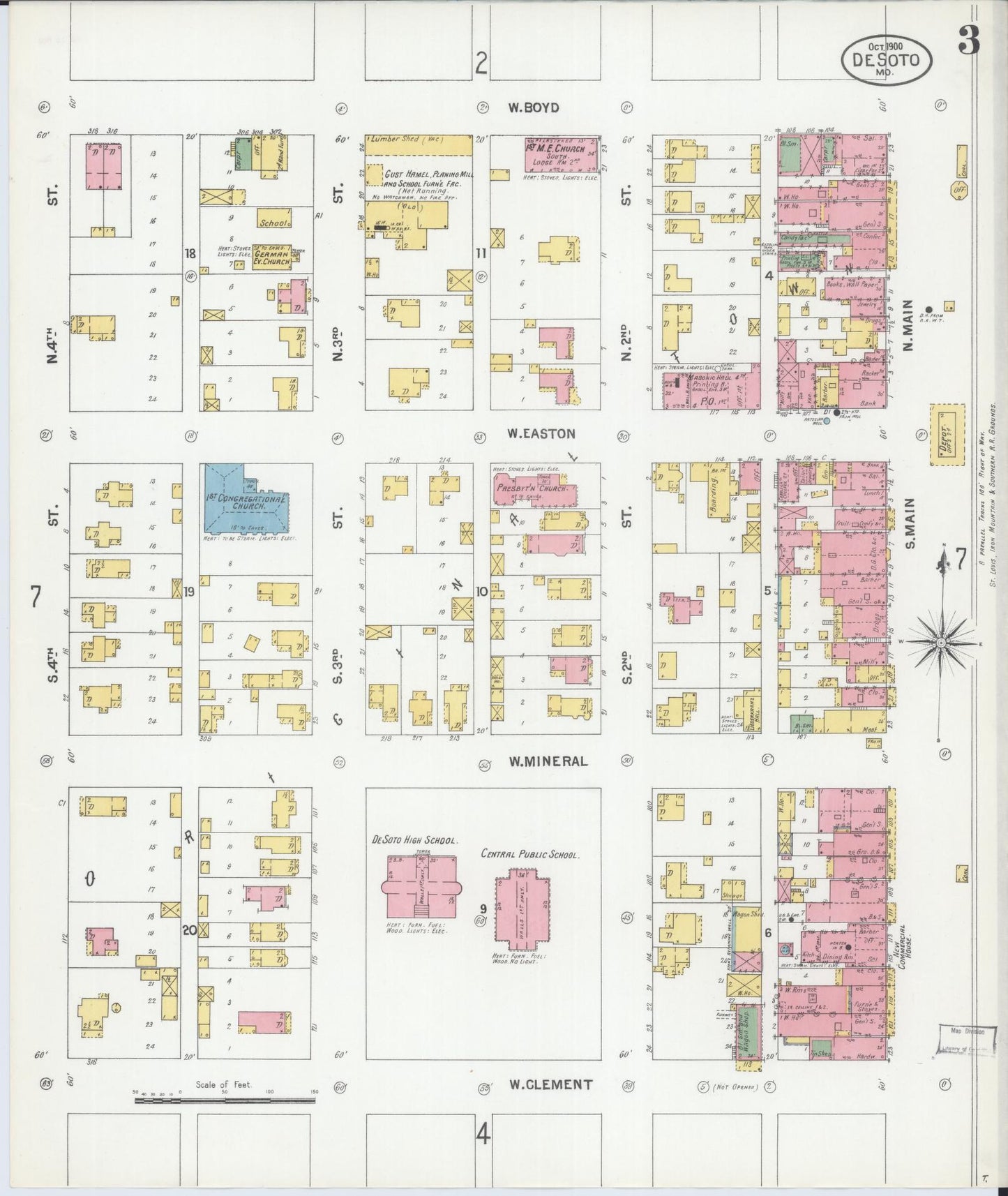 Sanborn Fire Insurance Map from De Soto, Jefferson County, Missouri (1900), Sheet #0003 - Historic Sanborn Fire Insurance Map Print, vintage old map wall art, antique decor, genealogy gift, Missouri Missouri map