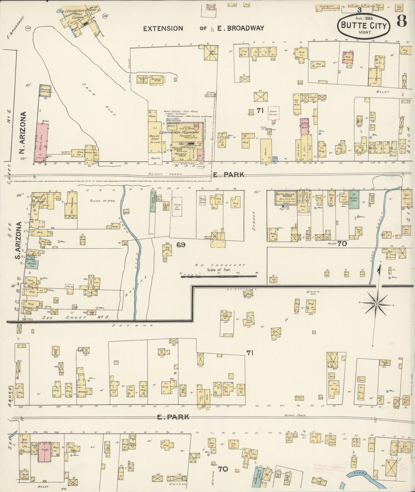 Sanborn Fire Insurance Map from Butte, Silver Bow County, Montana (1888), Sheet #0008 - Complete Map Set gallery image, historic Sanborn map, vintage wall art, Montana Montana