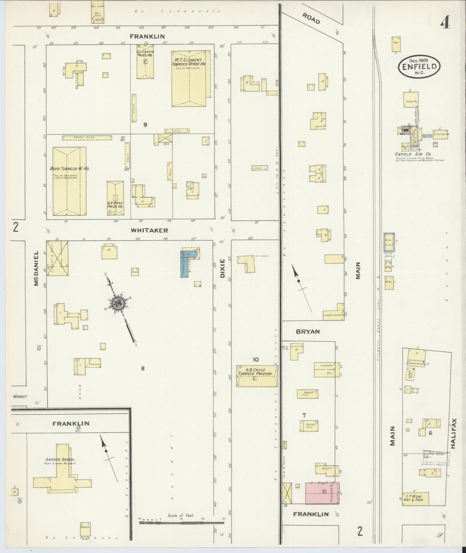 Sanborn Fire Insurance Map from Enfield, Halifax County, North Carolina (1909), Sheet #0004 - Complete Map Set gallery image, historic Sanborn map, vintage wall art, North Carolina North Carolina