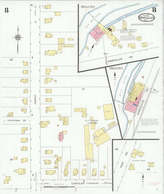 Sanborn Fire Insurance Map from Marcellus, Onondaga County, New York (1927), Sheet #0008 - Historic Sanborn Fire Insurance Map Print, vintage old map wall art, antique decor, genealogy gift, New York New York map