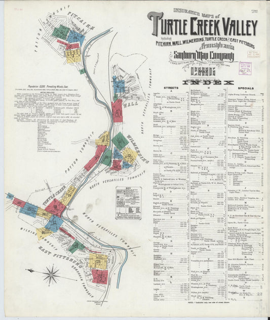 Sanborn Fire Insurance Map from Turtle Creek Valley, Allegheny County, Pennsylvania (1906), Sheet #0001 - Historic Sanborn Fire Insurance Map Print, vintage old map wall art, antique decor, genealogy gift, Pennsylvania Pennsylvania map