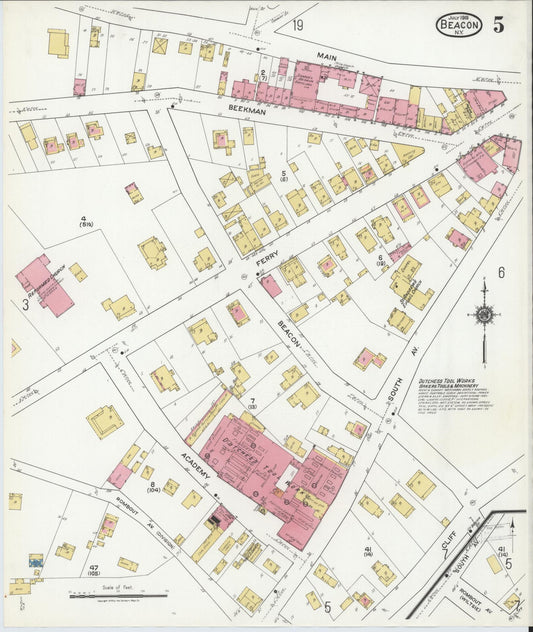 Sanborn Fire Insurance Map from Beacon, Dutchess County, New York (1919), Sheet #0005 - Historic Sanborn Fire Insurance Map Print, vintage old map wall art, antique decor, genealogy gift, New York New York map