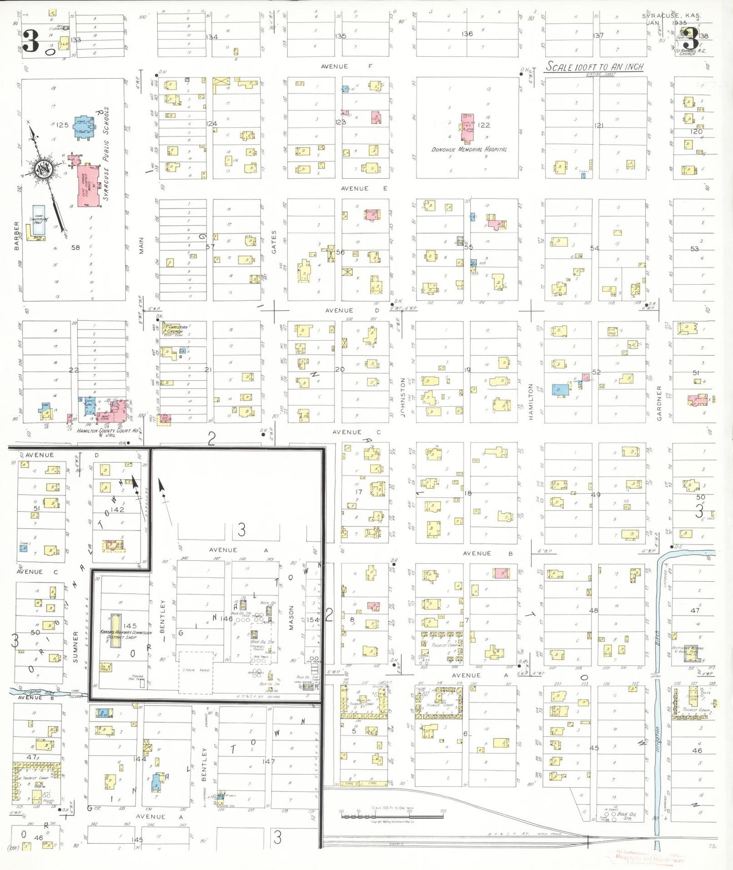 Sanborn Fire Insurance Map from Syracuse, Hamilton County, Kansas (1935), Sheet #0003 - Historic Sanborn Fire Insurance Map Print, vintage old map wall art, antique decor, genealogy gift, Kansas Kansas map