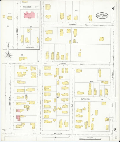Sanborn Fire Insurance Map from Rutland, Rutland County, Vermont (1905), Sheet #0004 - Complete Map Set gallery image, historic Sanborn map, vintage wall art, Vermont Vermont