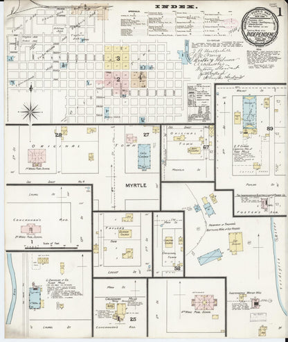 Sanborn Fire Insurance Map from Independence, Montgomery County, Kansas (1890), Sheet #0001 - Complete Map Set gallery image, historic Sanborn map, vintage wall art, Kansas Kansas