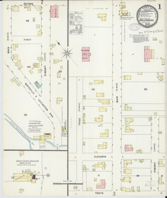 Sanborn Fire Insurance Map from Millersburg, Bourbon County, Kentucky (1897), Sheet #0001 - Complete Map Set gallery image, historic Sanborn map, vintage wall art, Kentucky Kentucky