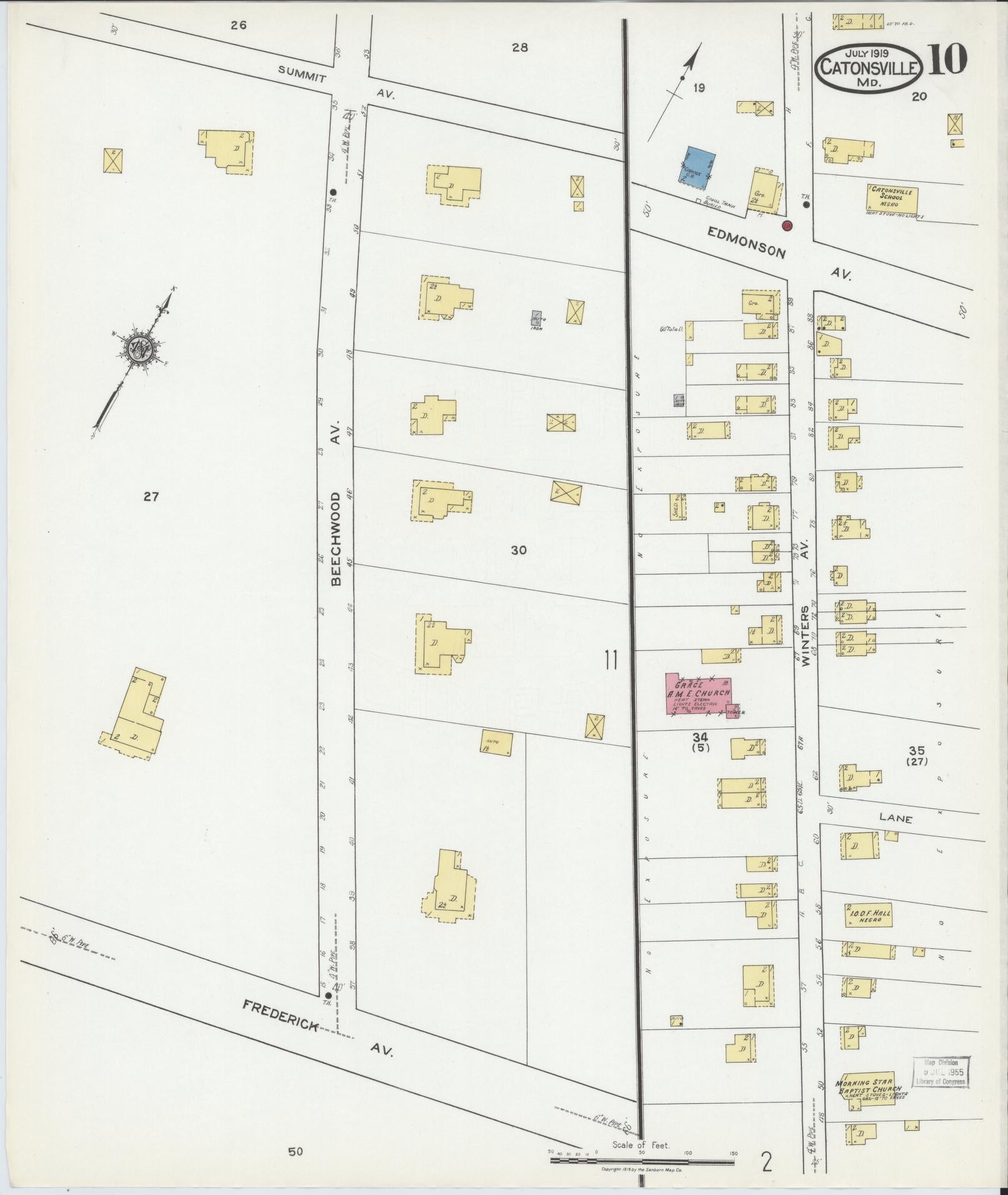 Sanborn Fire Insurance Map from Catonsville, Baltimore County, Maryland (1919), Sheet #0010 - Complete Map Set gallery image, historic Sanborn map, vintage wall art, Maryland Maryland