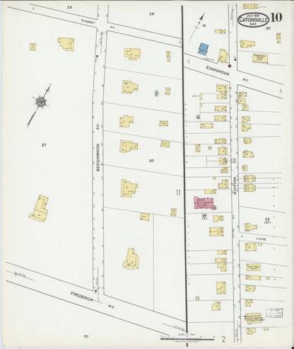 Sanborn Fire Insurance Map from Catonsville, Baltimore County, Maryland (1919), Sheet #0010 - Complete Map Set gallery image, historic Sanborn map, vintage wall art, Maryland Maryland