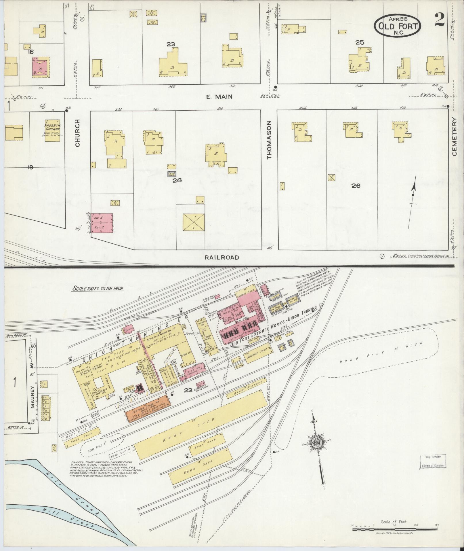 Sanborn Fire Insurance Map from Old Fort, Mcdowell County, North Carolina (1918), Sheet #0002 - Complete Map Set gallery image, historic Sanborn map, vintage wall art, North Carolina North Carolina