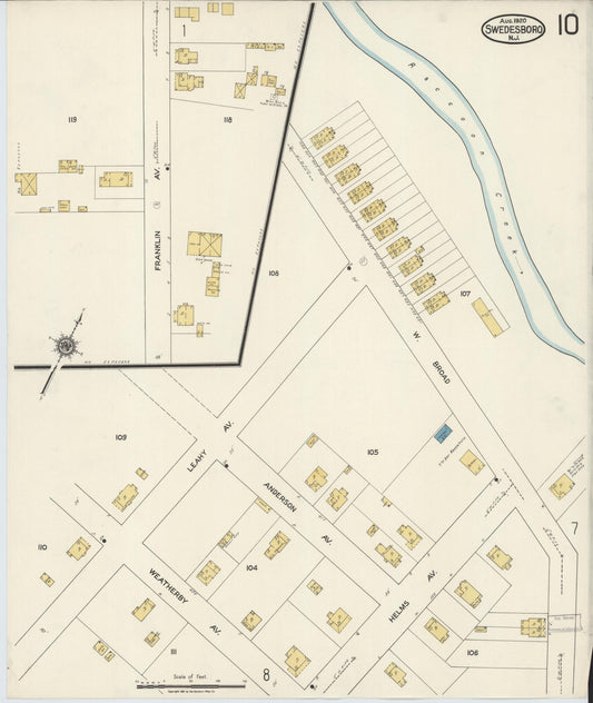 Sanborn Fire Insurance Map from Swedesboro, Gloucester County, New Jersey (1920), Sheet #0010 - Historic Sanborn Fire Insurance Map Print, vintage old map wall art, antique decor, genealogy gift, New Jersey New Jersey map