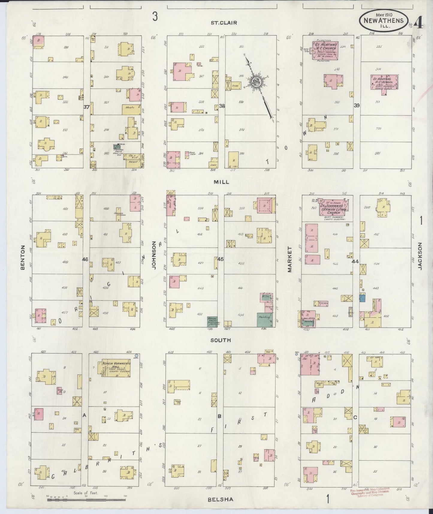 Sanborn Fire Insurance Map from New Athens, Saint Clair County, Illinois (1910), Sheet #0004 - Complete Map Set gallery image, historic Sanborn map, vintage wall art, Illinois Illinois