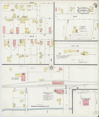 Sanborn Fire Insurance Map from Centerville, Wayne County, Indiana (1896), Sheet #0002 - Historic Sanborn Fire Insurance Map Print, vintage old map wall art, antique decor, genealogy gift, Indiana Indiana map