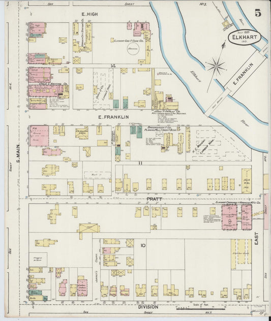 Sanborn Fire Insurance Map from Elkhart, Elkhart County, Indiana (1889), Sheet #0005 - Historic Sanborn Fire Insurance Map Print, vintage old map wall art, antique decor, genealogy gift, Indiana Indiana map