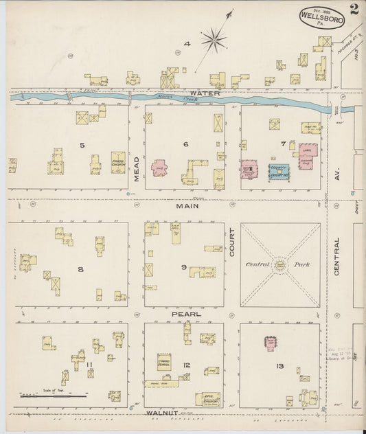 Sanborn Fire Insurance Map from Wellsboro, Tioga County, Pennsylvania (1885), Sheet #0002 - Historic Sanborn Fire Insurance Map Print, vintage old map wall art, antique decor, genealogy gift, Pennsylvania Pennsylvania map
