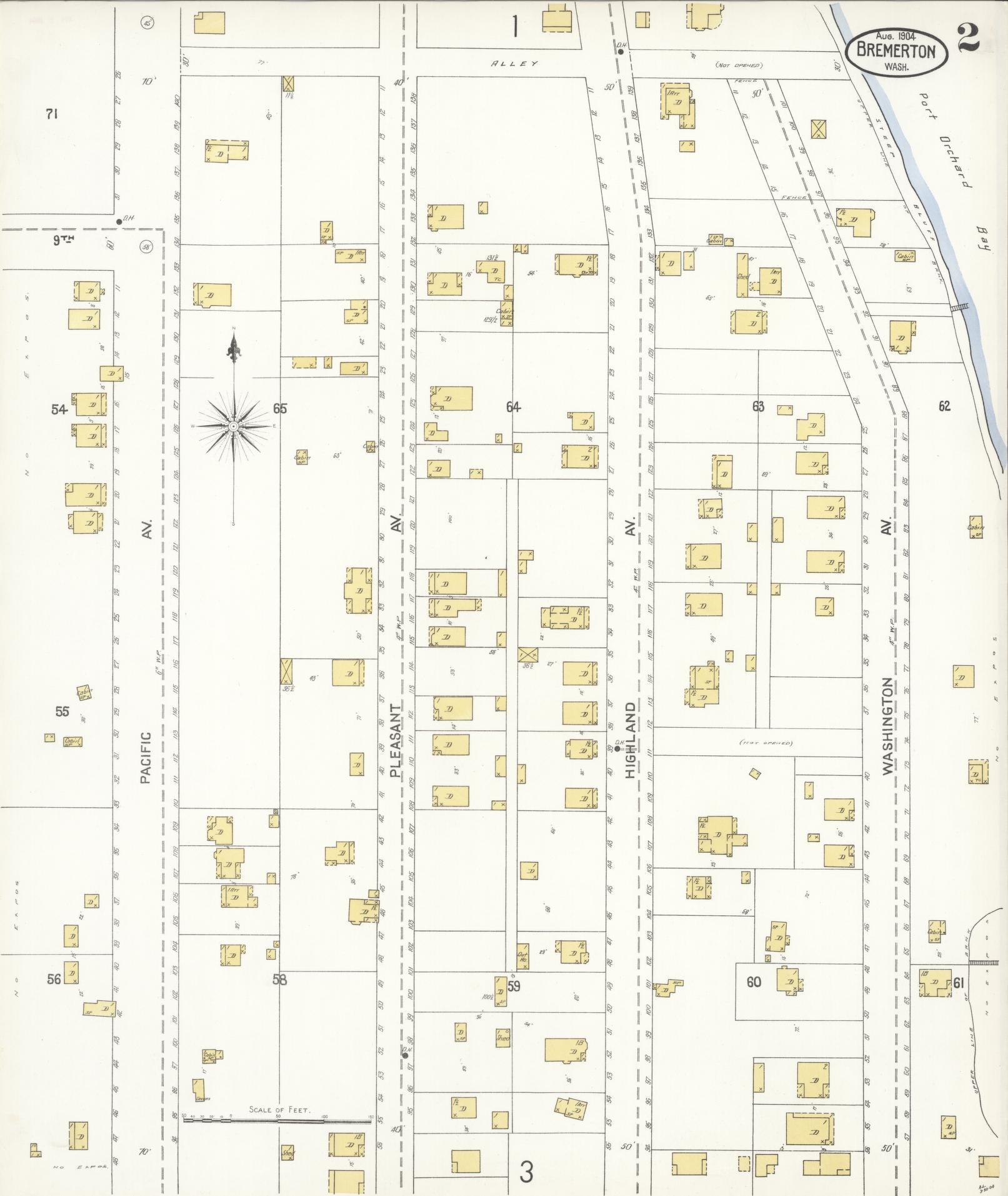 Sanborn Fire Insurance Map from Bremerton, Kitsap County, Washington (1904), Sheet #0002 - Complete Map Set gallery image, historic Sanborn map, vintage wall art, Washington Washington