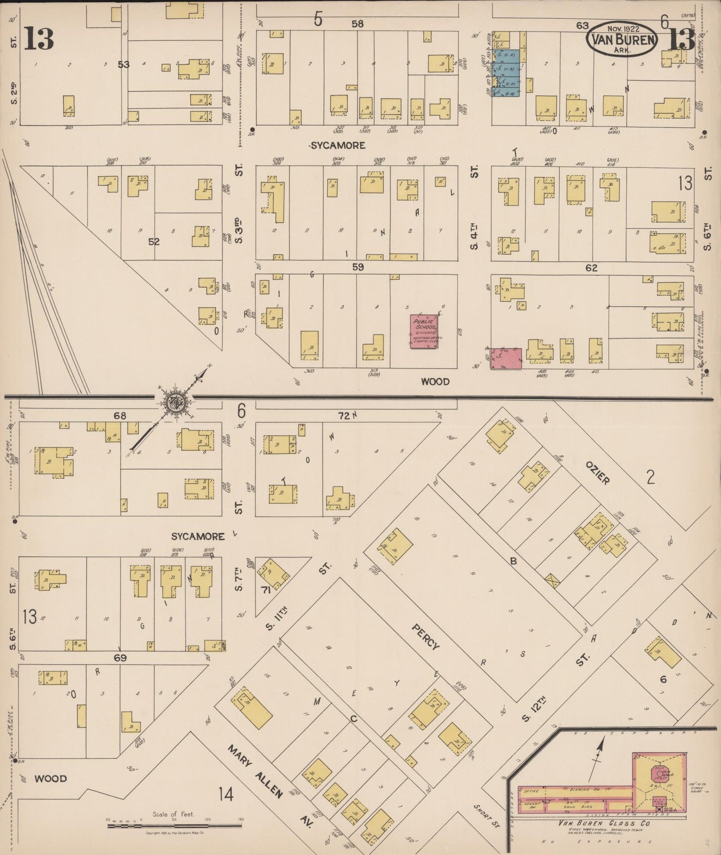 Sanborn Fire Insurance Map from Van Buren, Crawford County, Arkansas (1922), Sheet #0013 - Complete Map Set gallery image, historic Sanborn map, vintage wall art, Arkansas Arkansas