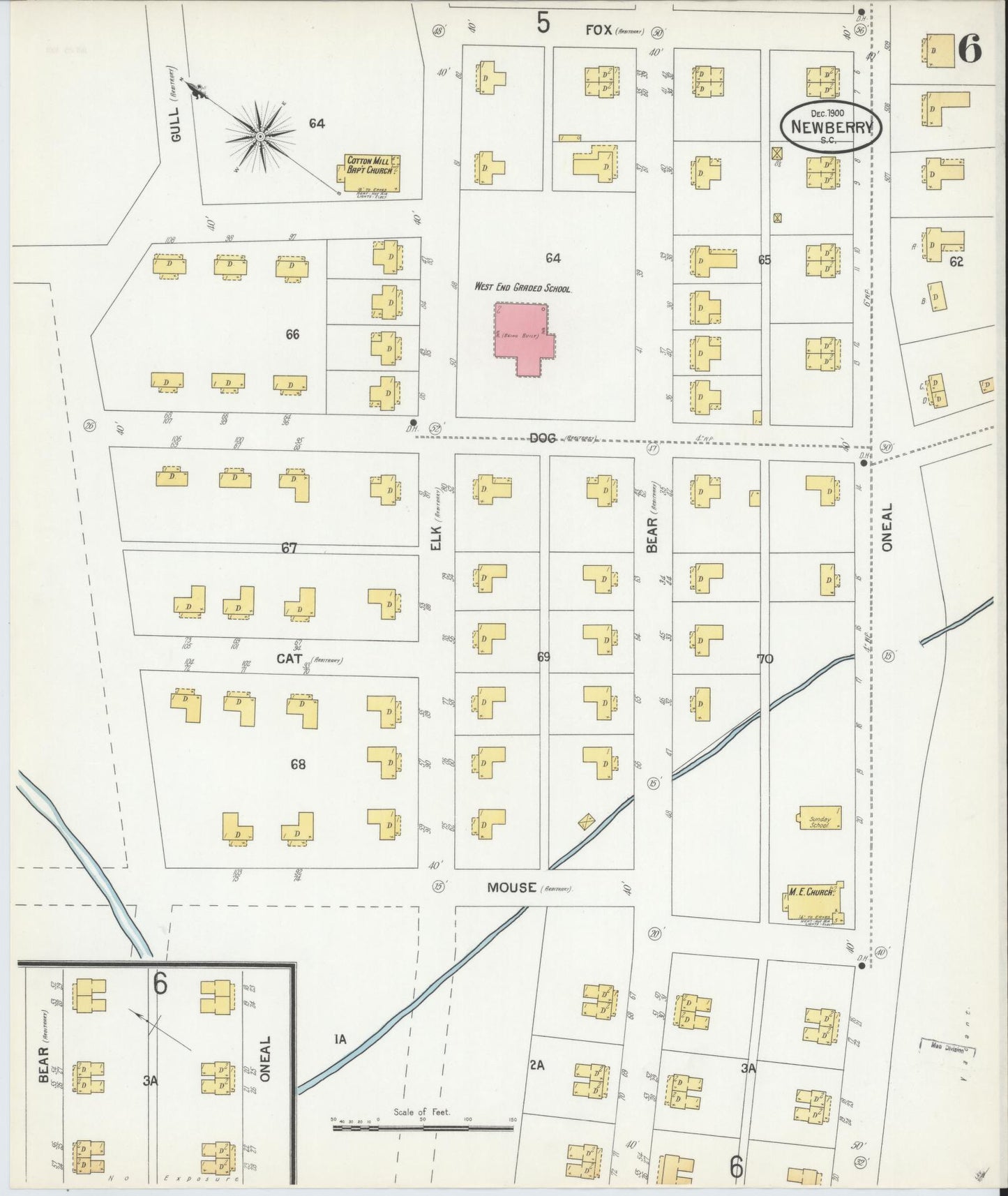 Sanborn Fire Insurance Map from Newberry, Newberry County, South Carolina (1900), Sheet #0006 - Historic Sanborn Fire Insurance Map Print, vintage old map wall art, antique decor, genealogy gift, South Carolina South Carolina map