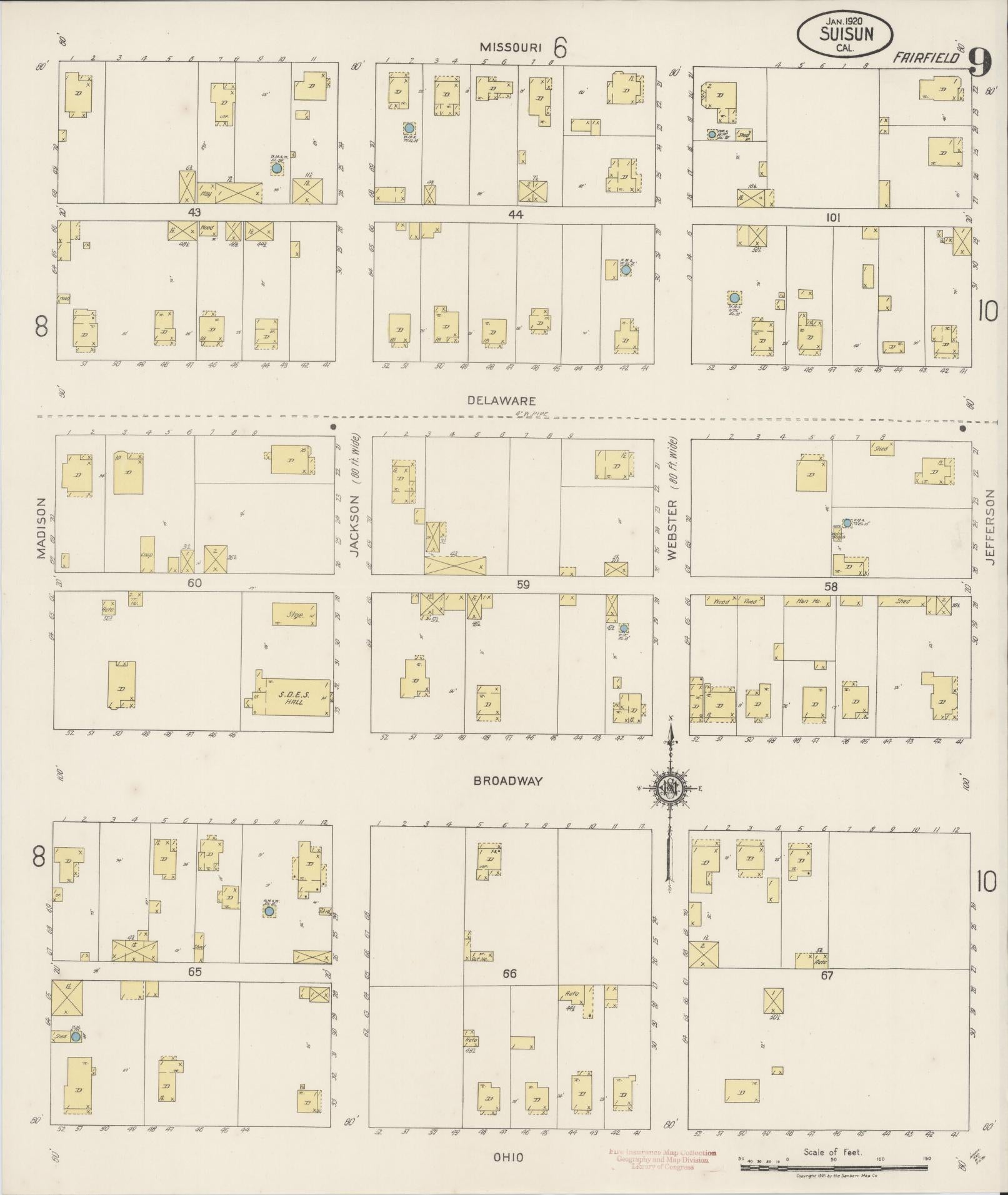 Sanborn Fire Insurance Map from Suisun, Solano County, California (1920), Sheet #0009 - Complete Map Set gallery image, historic Sanborn map, vintage wall art, California California