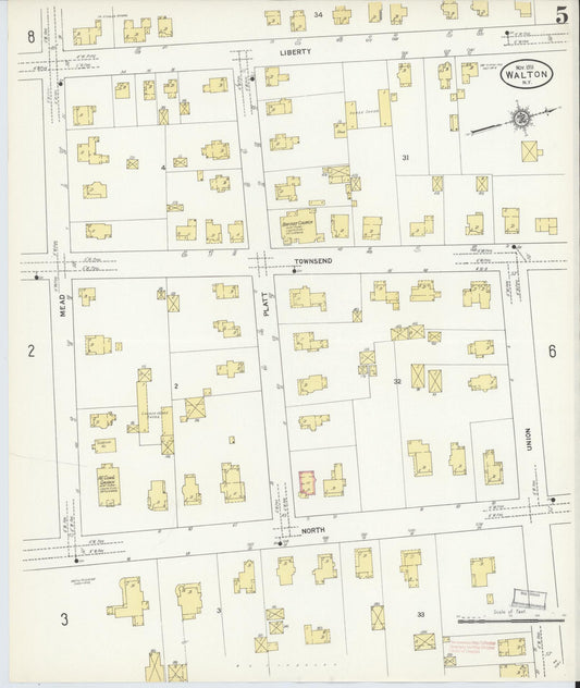 Sanborn Fire Insurance Map from Walton, Delaware County, New York (1911), Sheet #0005 - Historic Sanborn Fire Insurance Map Print, vintage old map wall art, antique decor, genealogy gift, Walton Delaware map
