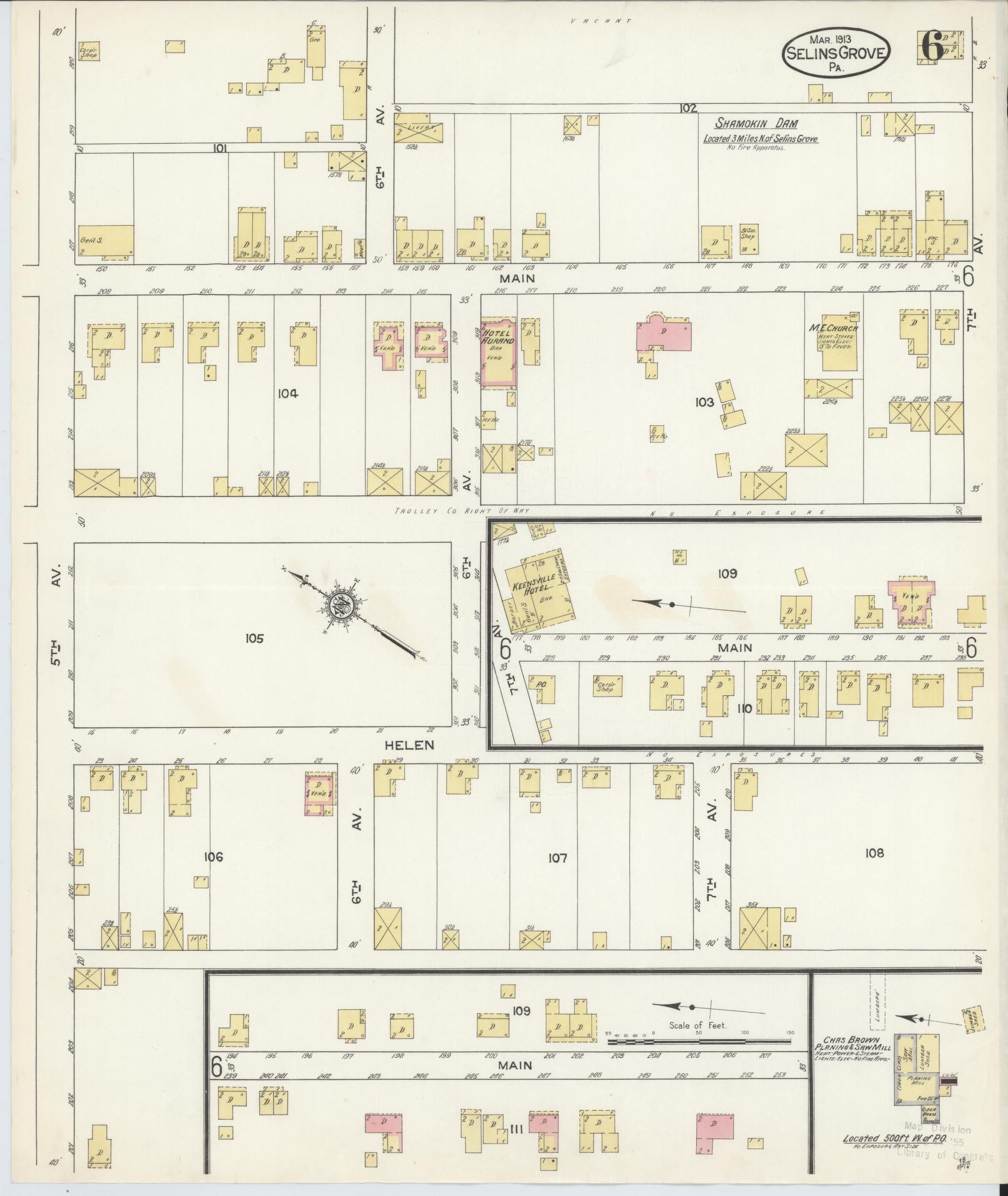 Sanborn Fire Insurance Map from Selins Grove, Snyder County, Pennsylvania (1913), Sheet #0006 - Complete Map Set gallery image, historic Sanborn map, vintage wall art, Pennsylvania Pennsylvania