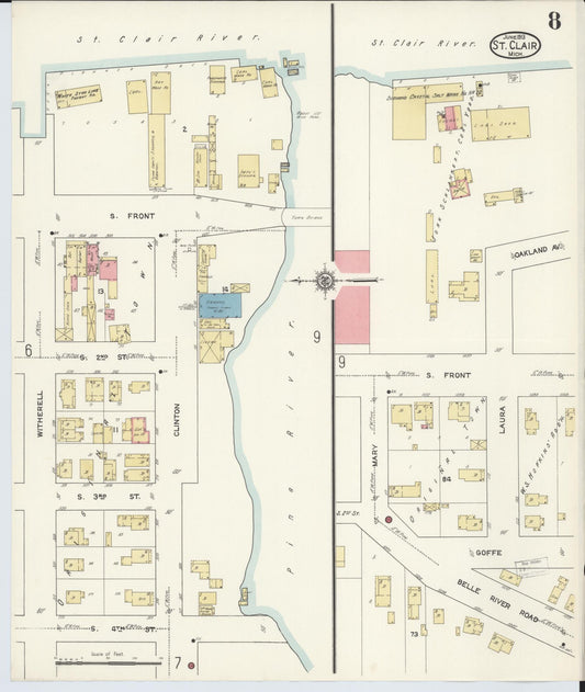 Sanborn Fire Insurance Map from Saint Clair, Saint Clair County, Michigan (1913), Sheet #0008 - Historic Sanborn Fire Insurance Map Print, vintage old map wall art, antique decor, genealogy gift, Michigan Michigan map