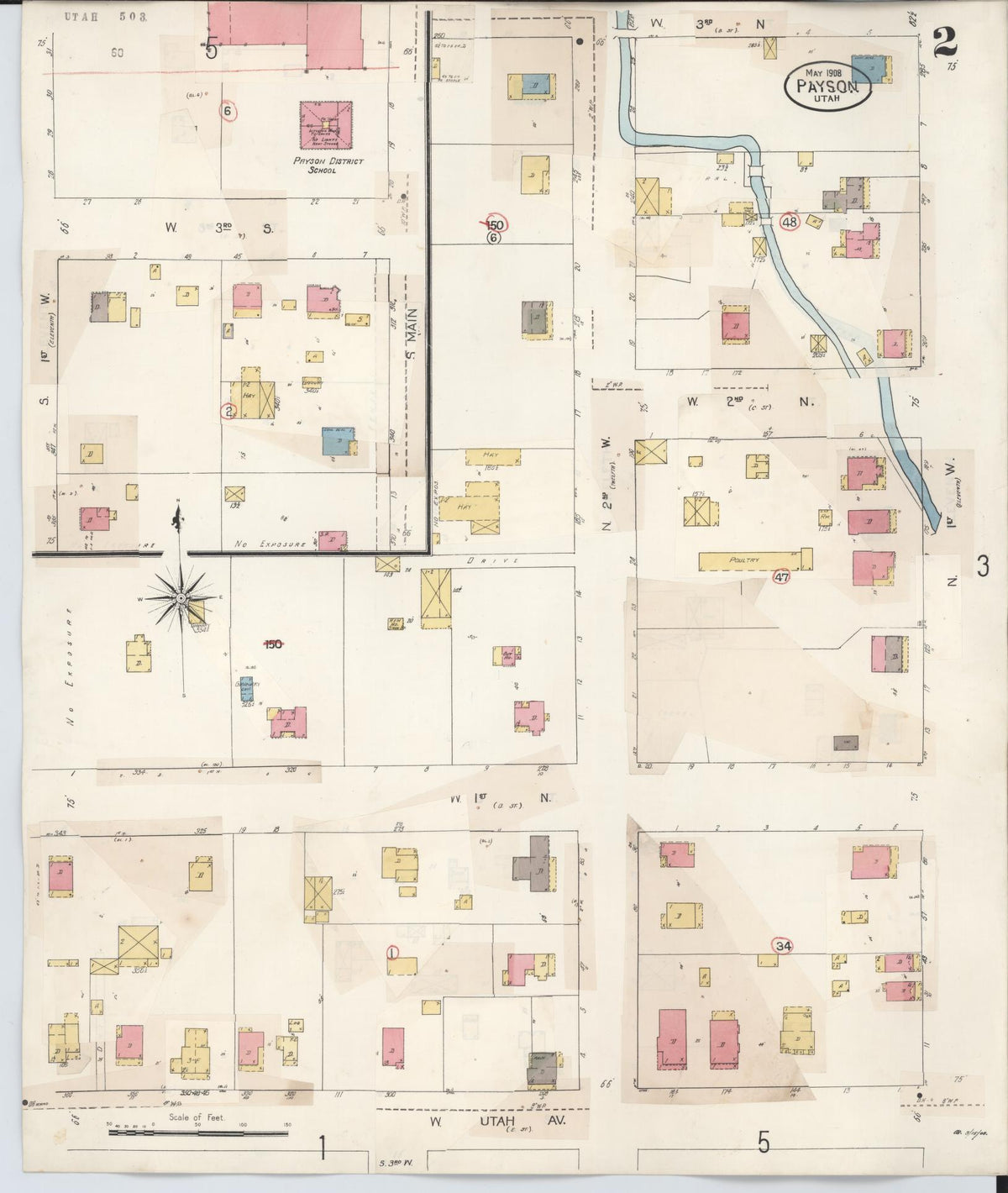 Sanborn Fire Insurance Map from Payson, Utah County, Utah (1931), Sheet #0002 - Historic Sanborn Fire Insurance Map Print, vintage old map wall art, antique decor, genealogy gift, Payson Utah map