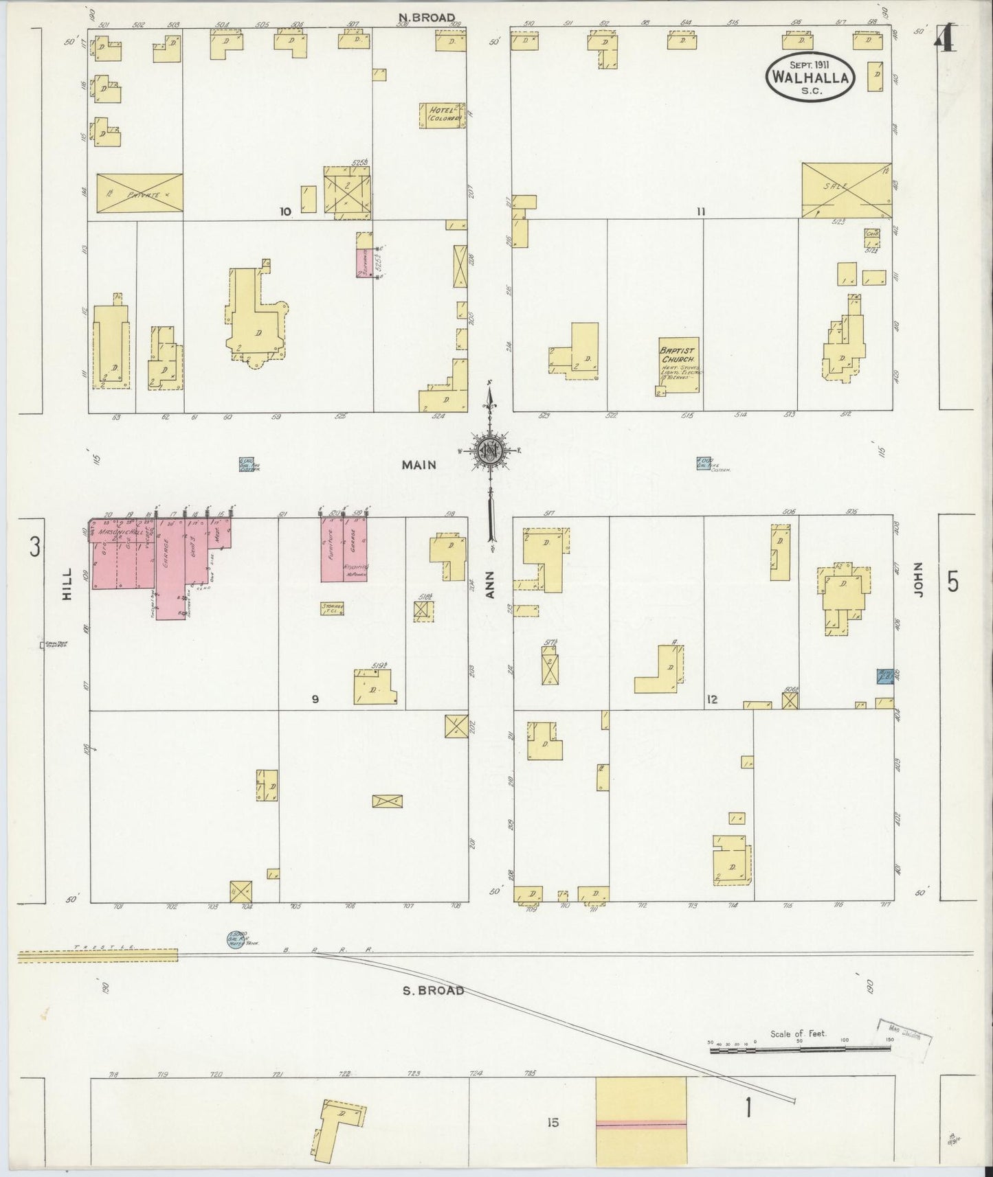 Sanborn Fire Insurance Map from Walhalla, Oconee County, South Carolina (1911), Sheet #0004 - Complete Map Set gallery image, historic Sanborn map, vintage wall art, South Carolina South Carolina