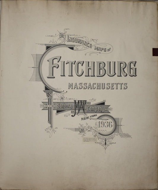 Sanborn Fire Insurance Map from Fitchburg, Worcester County, Massachusetts (1961), Sheet #0001 - Historic Sanborn Fire Insurance Map Print, vintage old map wall art, antique decor, genealogy gift, Massachusetts Massachusetts map
