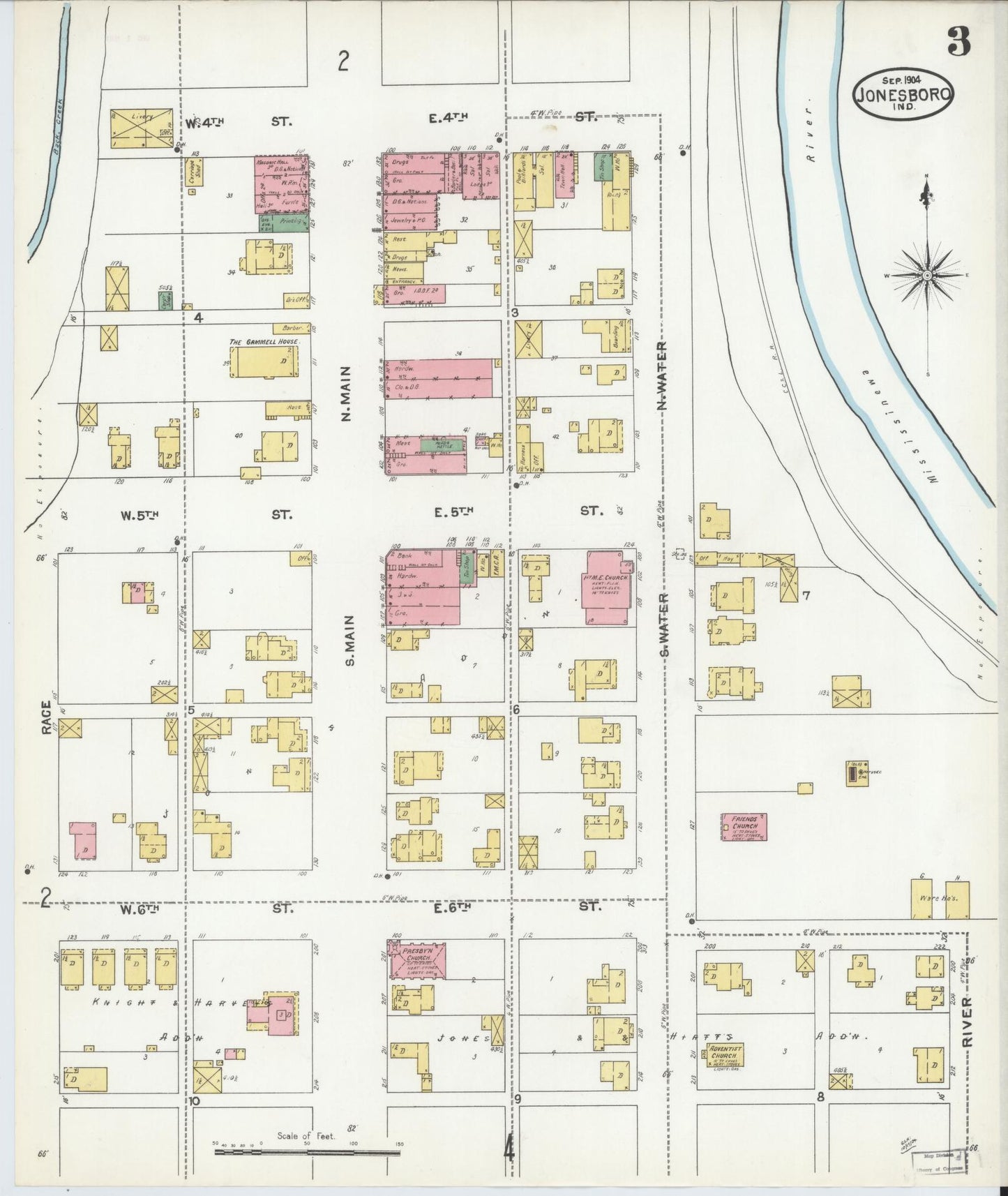 Sanborn Fire Insurance Map from Jonesboro, Grant County, Indiana (1904), Sheet #0003 - Complete Map Set gallery image, historic Sanborn map, vintage wall art, Indiana Indiana