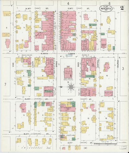 Sanborn Fire Insurance Map from New Castle, Henry County, Indiana (1901), Sheet #0002 - Historic Sanborn Fire Insurance Map Print, vintage old map wall art, antique decor, genealogy gift, Indiana Indiana map
