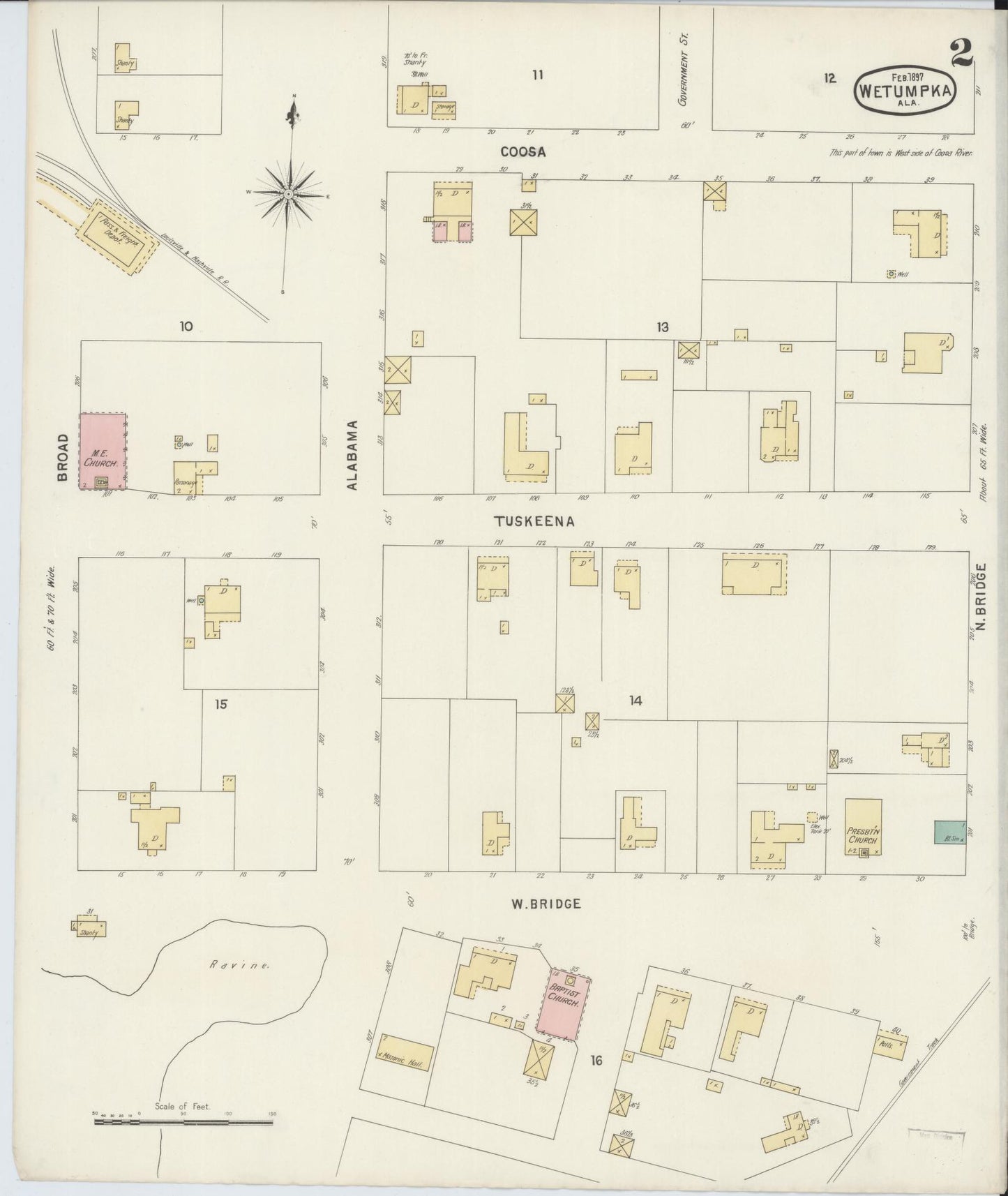 Sanborn Fire Insurance Map from Wetumpka, Elmore County, Alabama (1897), Sheet #0002 - Complete Map Set gallery image, historic Sanborn map, vintage wall art, Alabama Alabama