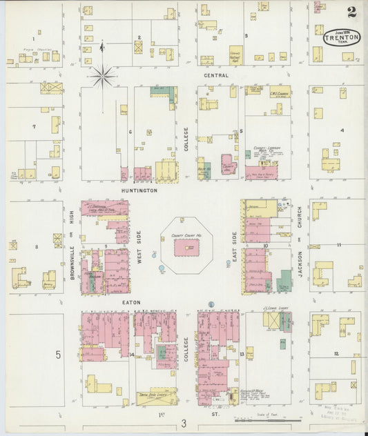 Sanborn Fire Insurance Map from Trenton, Gibson County, Tennessee (1896), Sheet #0002 - Historic Sanborn Fire Insurance Map Print, vintage old map wall art, antique decor, genealogy gift, Tennessee Tennessee map