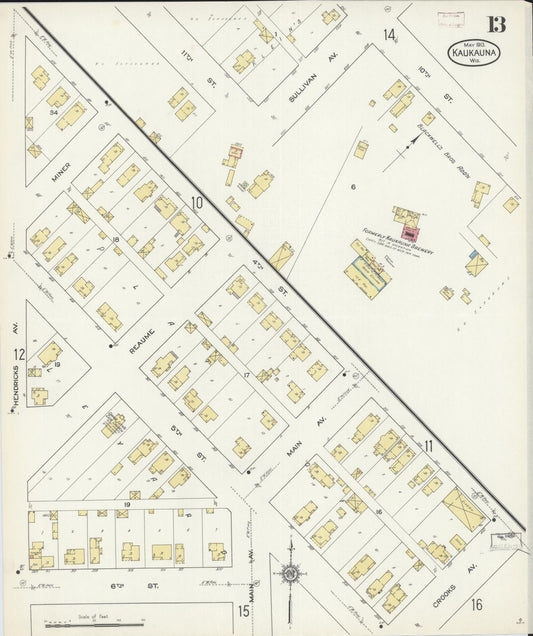 Sanborn Fire Insurance Map from Kaukauna, Outagamie County, Wisconsin (1913), Sheet #0013 - Historic Sanborn Fire Insurance Map Print, vintage old map wall art, antique decor, genealogy gift, Wisconsin Wisconsin map