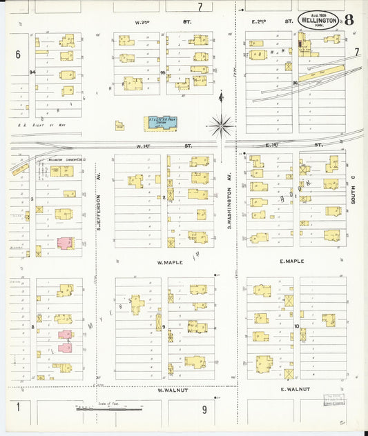 Sanborn Fire Insurance Map from Wellington, Sumner County, Kansas (1905), Sheet #0008 - Historic Sanborn Fire Insurance Map Print, vintage old map wall art, antique decor, genealogy gift, Kansas Kansas map