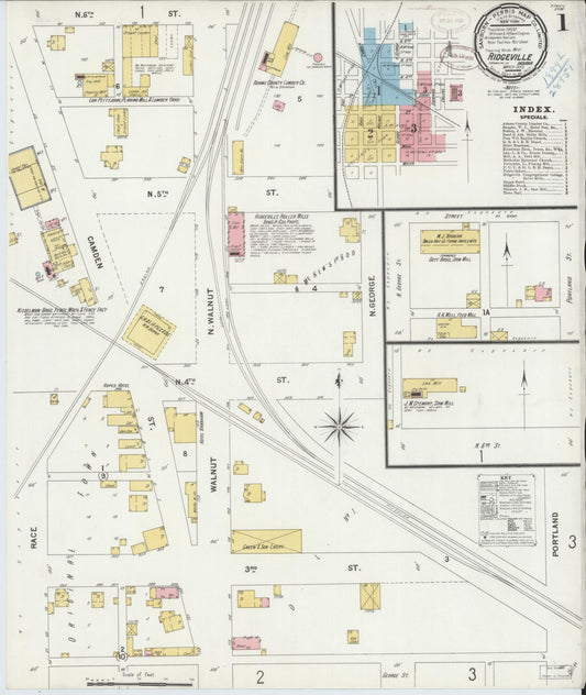 Sanborn Fire Insurance Map from Ridgeville, Randolph County, Indiana (1899), Sheet #0001 - Historic Sanborn Fire Insurance Map Print, vintage old map wall art, antique decor, genealogy gift, Indiana Indiana map