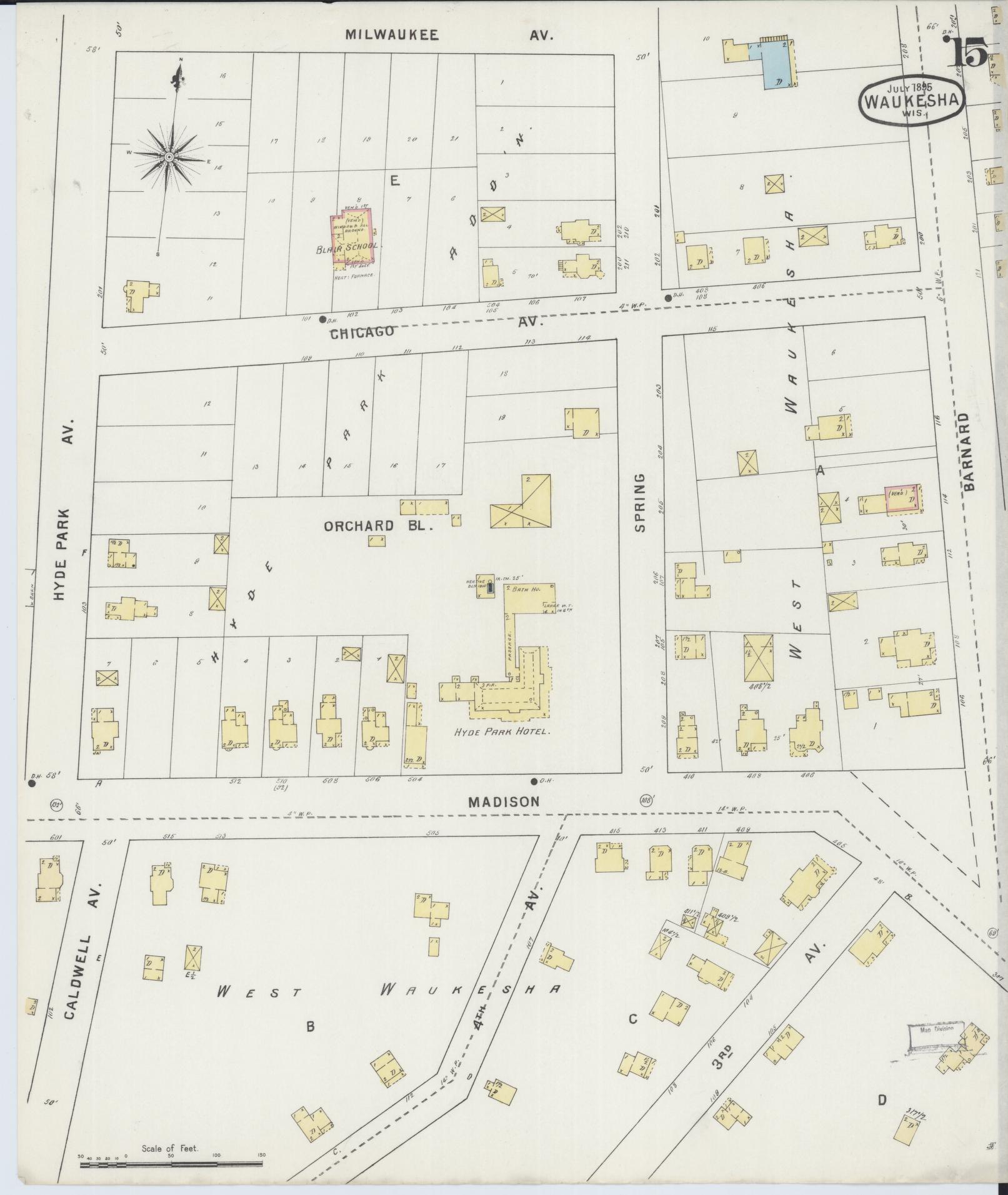 Sanborn Fire Insurance Map from Waukesha, Waukesha County, Wisconsin (1895), Sheet #0015 - Historic Sanborn Fire Insurance Map Print, vintage old map wall art, antique decor, genealogy gift, Wisconsin Wisconsin map