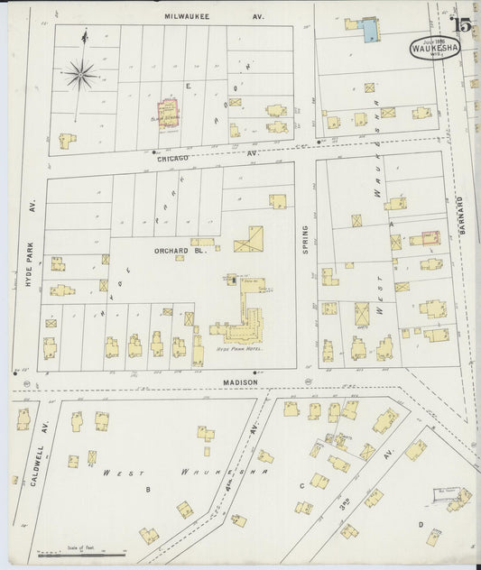 Sanborn Fire Insurance Map from Waukesha, Waukesha County, Wisconsin (1895), Sheet #0015 - Historic Sanborn Fire Insurance Map Print, vintage old map wall art, antique decor, genealogy gift, Wisconsin Wisconsin map