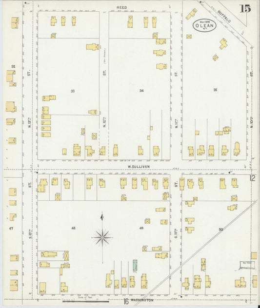 Sanborn Fire Insurance Map from Olean, Cattaraugus County, New York (1898), Sheet #0015 - Historic Sanborn Fire Insurance Map Print, vintage old map wall art, antique decor, genealogy gift, New York New York map