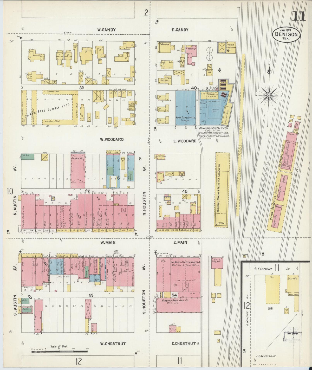 Sanborn Fire Insurance Map from Denison, Grayson County, Texas (1903), Sheet #0011 - Historic Sanborn Fire Insurance Map Print, vintage old map wall art, antique decor, genealogy gift, Texas Texas map