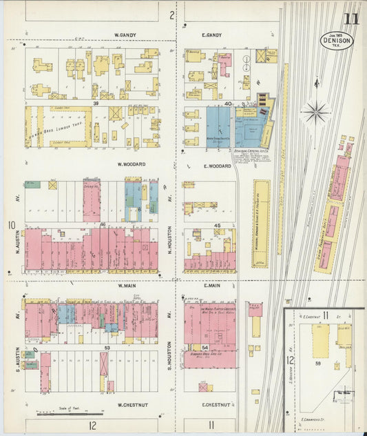 Sanborn Fire Insurance Map from Denison, Grayson County, Texas (1903), Sheet #0011 - Historic Sanborn Fire Insurance Map Print, vintage old map wall art, antique decor, genealogy gift, Texas Texas map