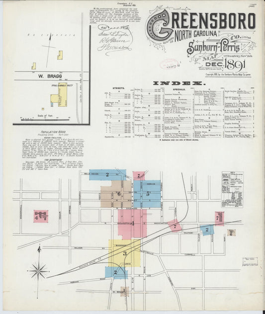Sanborn Fire Insurance Map from Greensboro, Guilford County, North Carolina (1891), Sheet #0001 - Complete Map Set gallery image, historic Sanborn map, vintage wall art, North Carolina North Carolina
