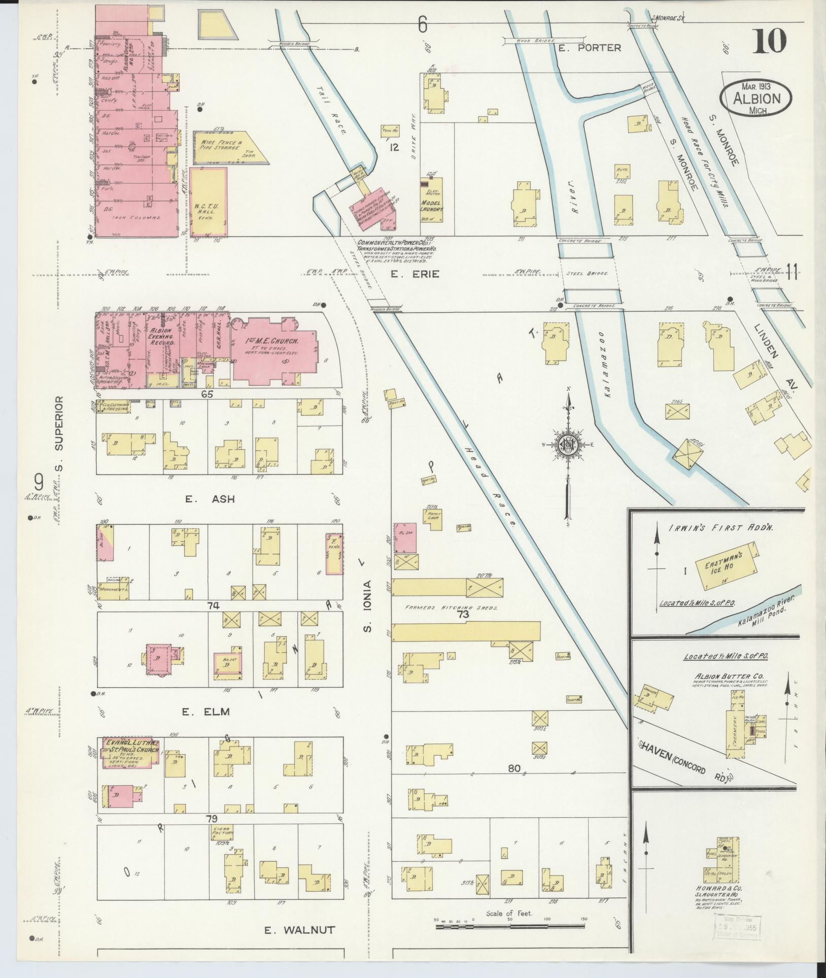 Sanborn Fire Insurance Map from Albion, Calhoun County, Michigan (1913), Sheet #0010 - Historic Sanborn Fire Insurance Map Print, vintage old map wall art, antique decor, genealogy gift, Michigan Michigan map