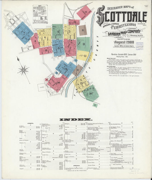 Sanborn Fire Insurance Map from Scottdale, Westmoreland County, Pennsylvania (1908), Sheet #0001 - Historic Sanborn Fire Insurance Map Print, vintage old map wall art, antique decor, genealogy gift, Pennsylvania Pennsylvania map