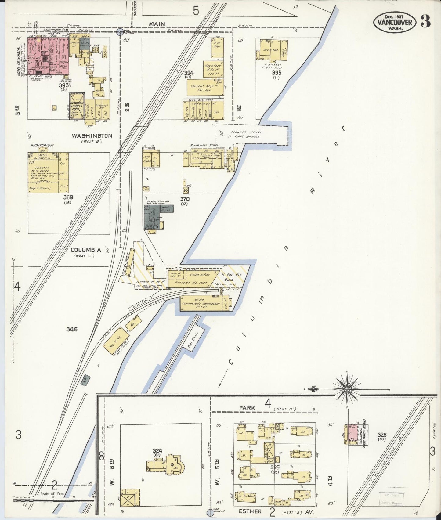 Sanborn Fire Insurance Map from Vancouver, Clark County, Washington (1907), Sheet #0003 - Complete Map Set gallery image, historic Sanborn map, vintage wall art, Washington Washington
