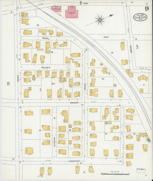 Sanborn Fire Insurance Map from Clinton, Worcester County, Massachusetts (1904), Sheet #0009 - Historic Sanborn Fire Insurance Map Print, vintage old map wall art, antique decor, genealogy gift, Massachusetts Massachusetts map