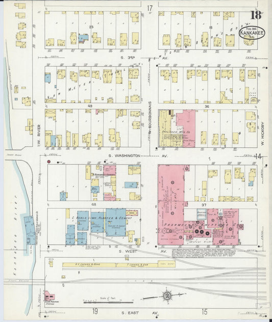 Sanborn Fire Insurance Map from Kankakee, Kankakee County, Illinois (1914), Sheet #0018 - Historic Sanborn Fire Insurance Map Print, vintage old map wall art, antique decor, genealogy gift, Illinois Illinois map