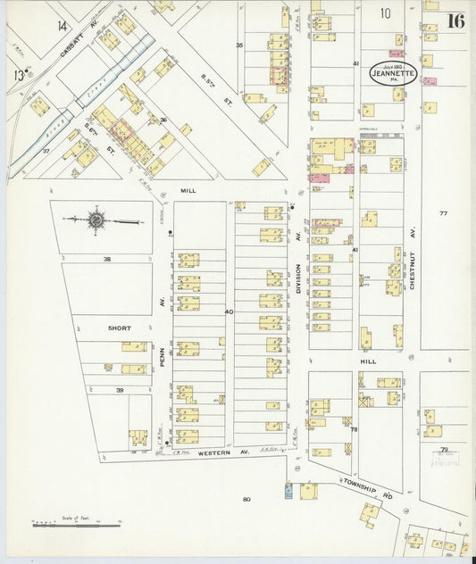 Sanborn Fire Insurance Map from Jeannette, Westmoreland County, Pennsylvania (1910), Sheet #0016 - Historic Sanborn Fire Insurance Map Print, vintage old map wall art, antique decor, genealogy gift, Pennsylvania Pennsylvania map