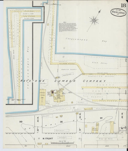 Sanborn Fire Insurance Map from Ashland, Ashland County, Wisconsin (1890), Sheet #0018 - Historic Sanborn Fire Insurance Map Print, vintage old map wall art, antique decor, genealogy gift, Wisconsin Wisconsin map