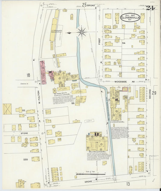 Sanborn Fire Insurance Map from Gloversville, Fulton County, New York (1907), Sheet #0024 - Historic Sanborn Fire Insurance Map Print, vintage old map wall art, antique decor, genealogy gift, New York New York map