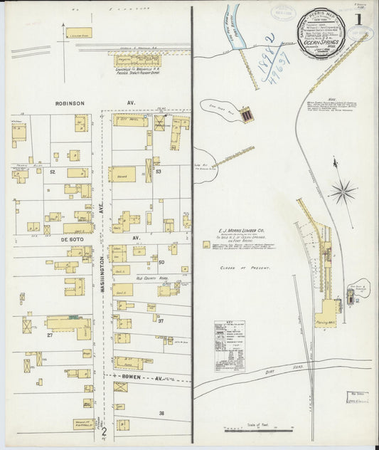 Sanborn Fire Insurance Map from Ocean Springs, Jackson County, Mississippi (1898), Sheet #0001 - Complete Map Set gallery image, historic Sanborn map, vintage wall art, Mississippi Mississippi